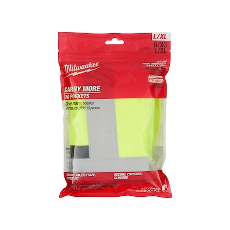 Milwaukee Tool MilwaukeeÂ® Hi-Vis Yellow Safety Vest, Size L/XL 48-73-5022